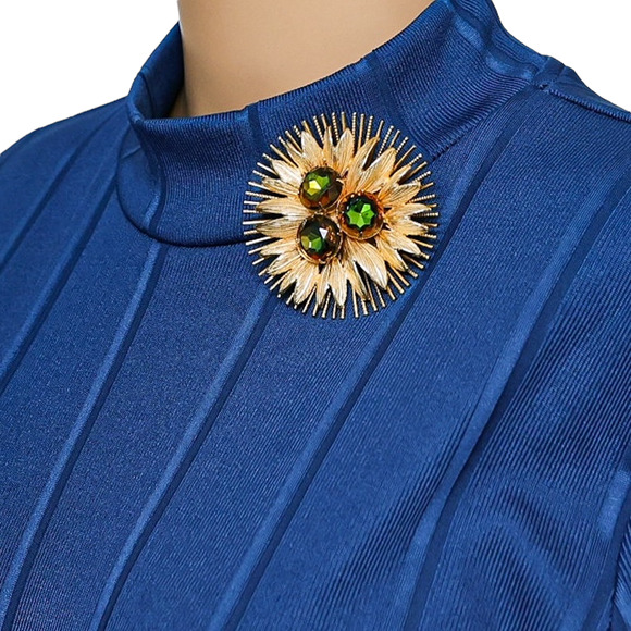 Large Vintage Watermelon Glass Rhinestone Brooch - Starburst Design - Picture 1 of 11